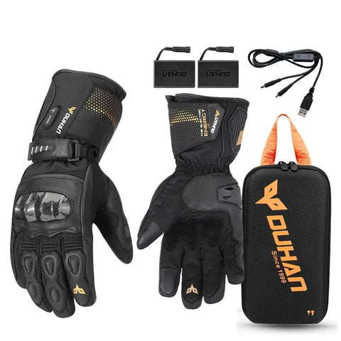 Heated Gloves - Winter Leather Gloves - Rechargeable Heated Gloves - Waterproof Gloves - Winter Moto Heated Gloves - Battery Powered Heated Gloves - For Motorcycle, Ski Camping - Leather - Medium