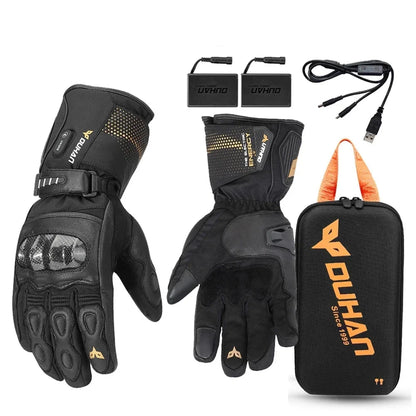 Heated Gloves - Winter Leather Gloves - Rechargeable Heated Gloves - Waterproof Gloves - Winter Moto Heated Gloves - Battery Powered Heated Gloves - For Motorcycle, Ski Camping - Leather - Extra Large