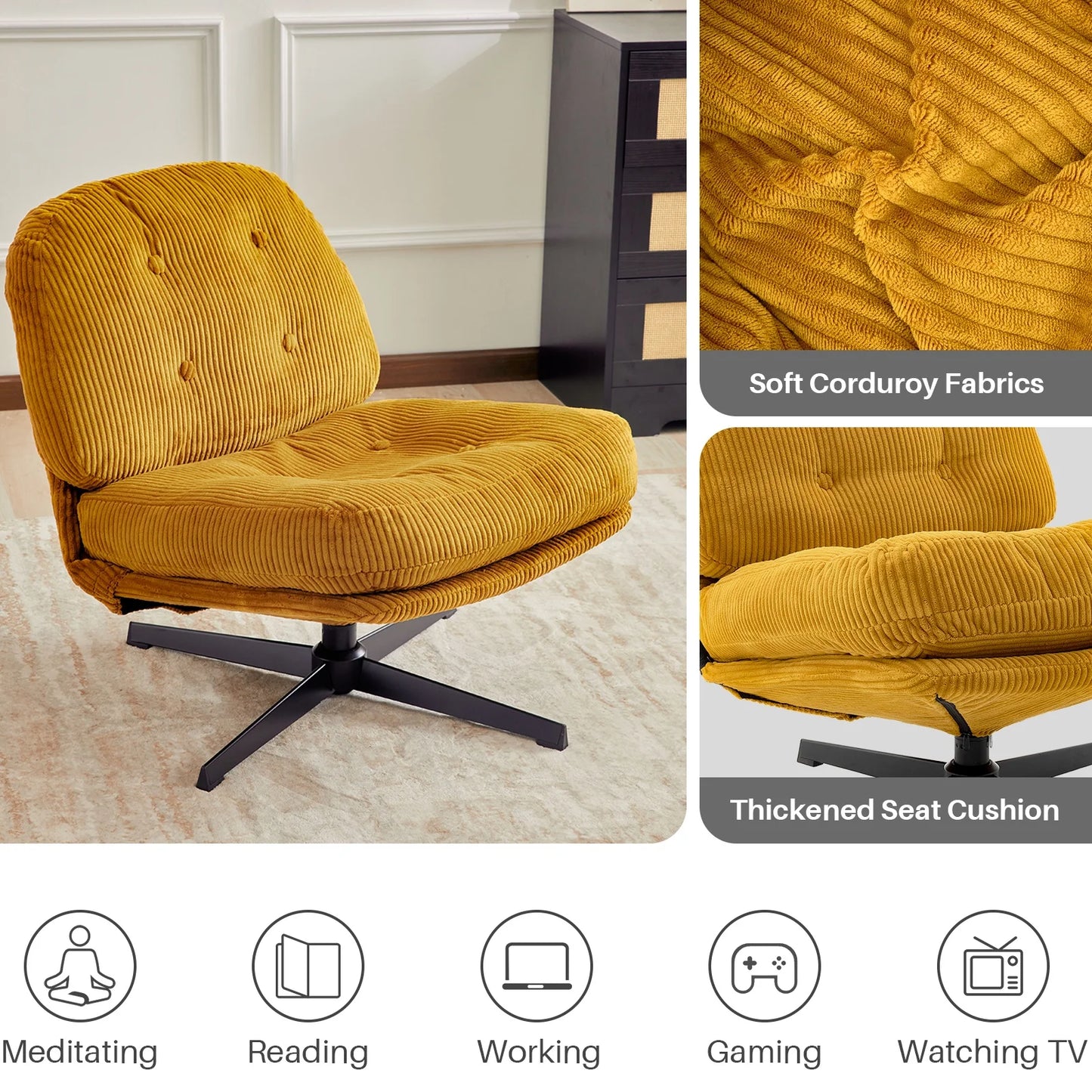 Relaxstoel - Schommelstoel - Fauteuil - Loungestoel - Moderne Vouwbare Accent Stoel -  360° Draaibaar Tufted Luil stoel - met Dikke Kussen en Ottoman voor Woonkamer - Chocolade