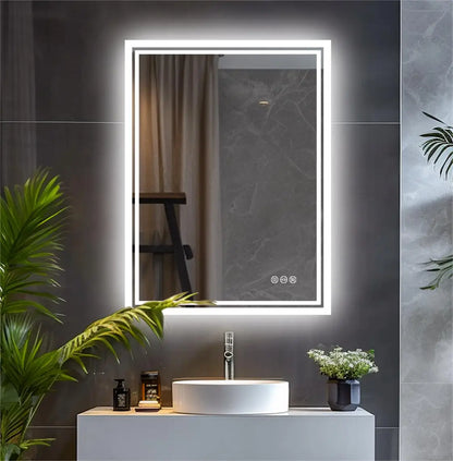 Badkamer Spiegel - LED Verlichte - Wandspiegel - Smart Spiegel - Met Anti-Fog - en 3 Kleuren Touch Licht - 19.7x27.5inch - QUORE