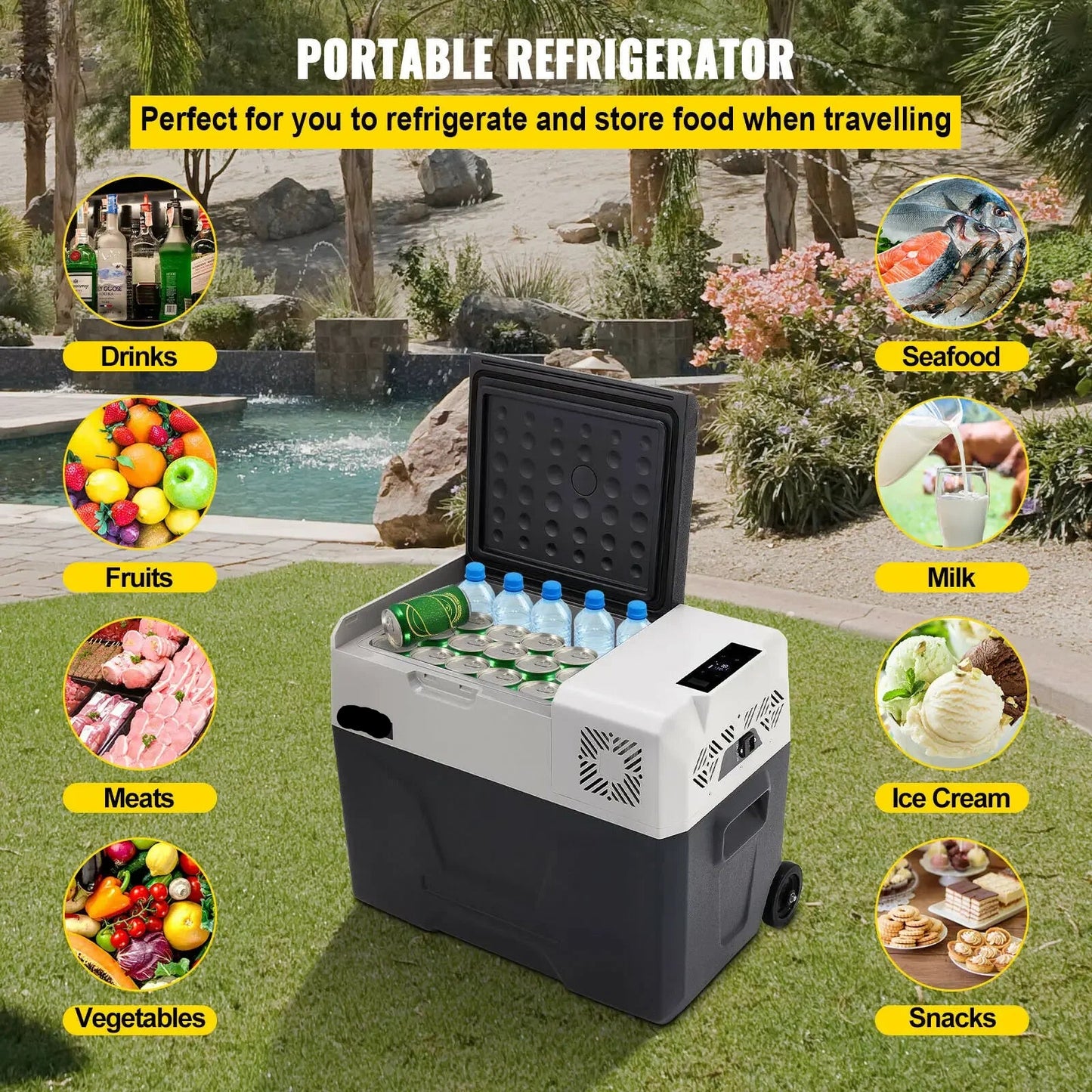 Auto Koelkast - Koelbox - Mini Koelkast - Draagbare - 30L - 32QT - 12V/24V/220V - met Compressor - Mini Fridge - Ideaal voor Camping, Reizen en Picknicks