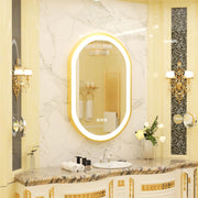 Badkamerspiegel - Badkamerspiegel met Verlichting - Gouden Frame - Stapsloze Dimbare Verlichting - Anti-Vorst & Geheugenfunctie - Wandgemonteerde - 50x80cm/20x32inch - Goud