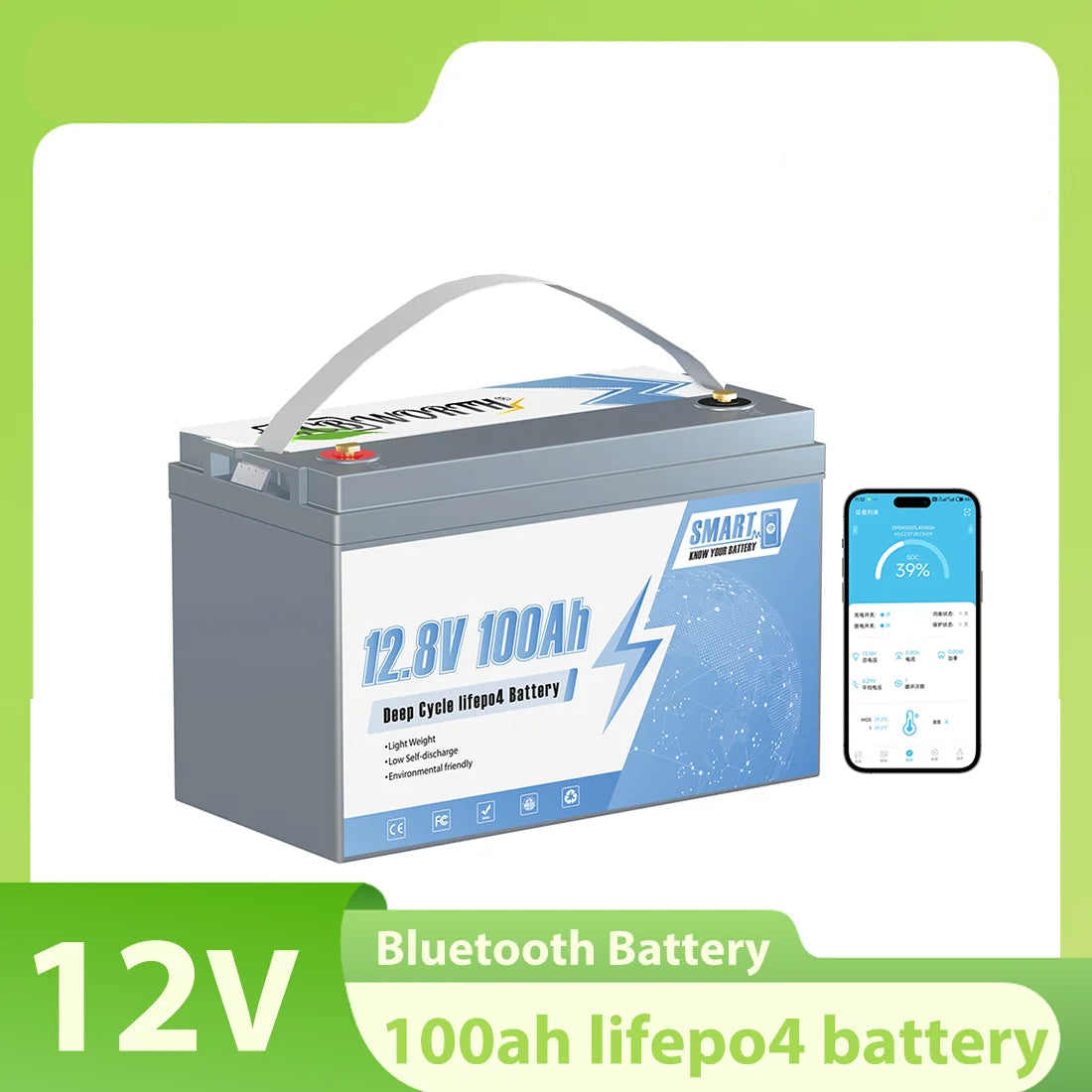 12V 100Ah LiFePO4 Lithium Accu – Lithium Batterij – Bootaccu – Trollingmotor Accu – Zonne-energie Accu – Bluetooth Monitoring – Lage Temperatuur Afslag