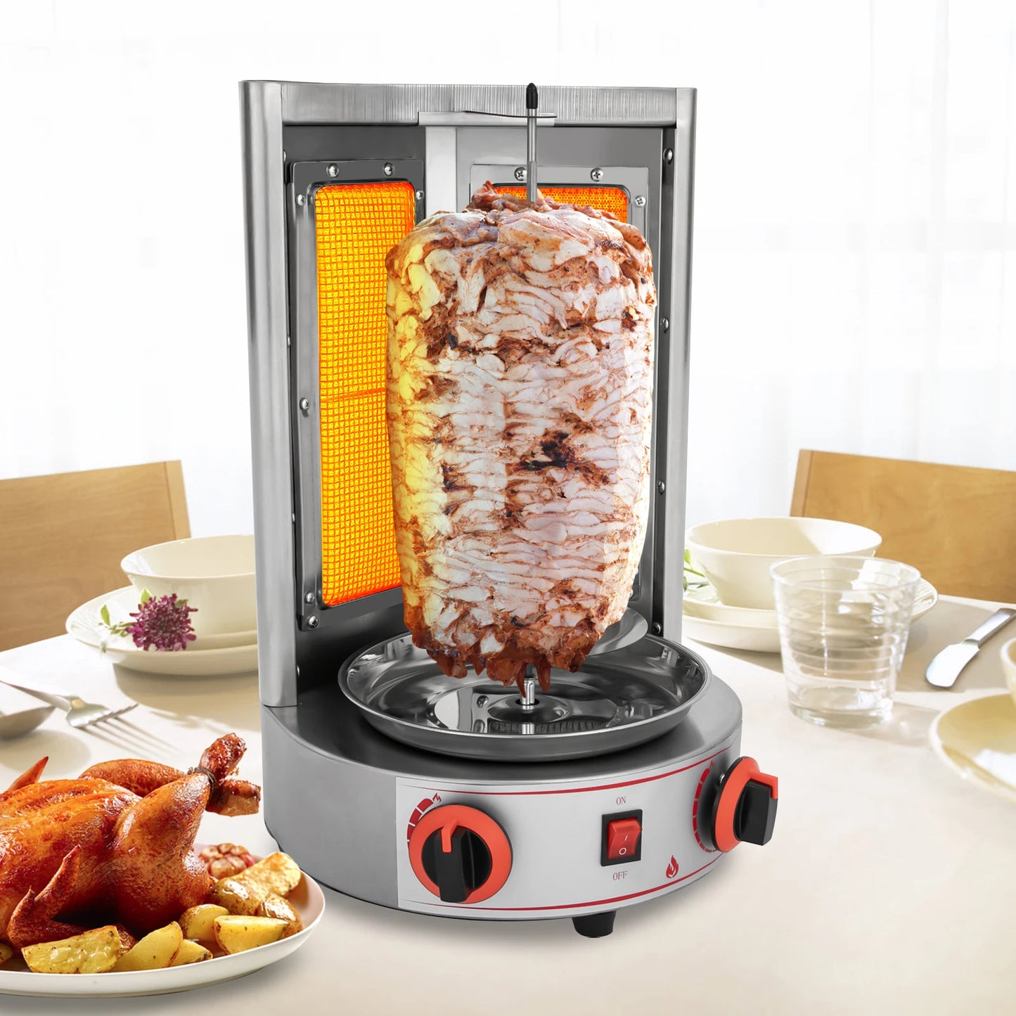 Rotisserie Grill – Verticale BBQ – Gas Grill – Grill Met Motor – RVS 201 – 360° Automatische Rotatie – Dubbele Infrarood Branders
