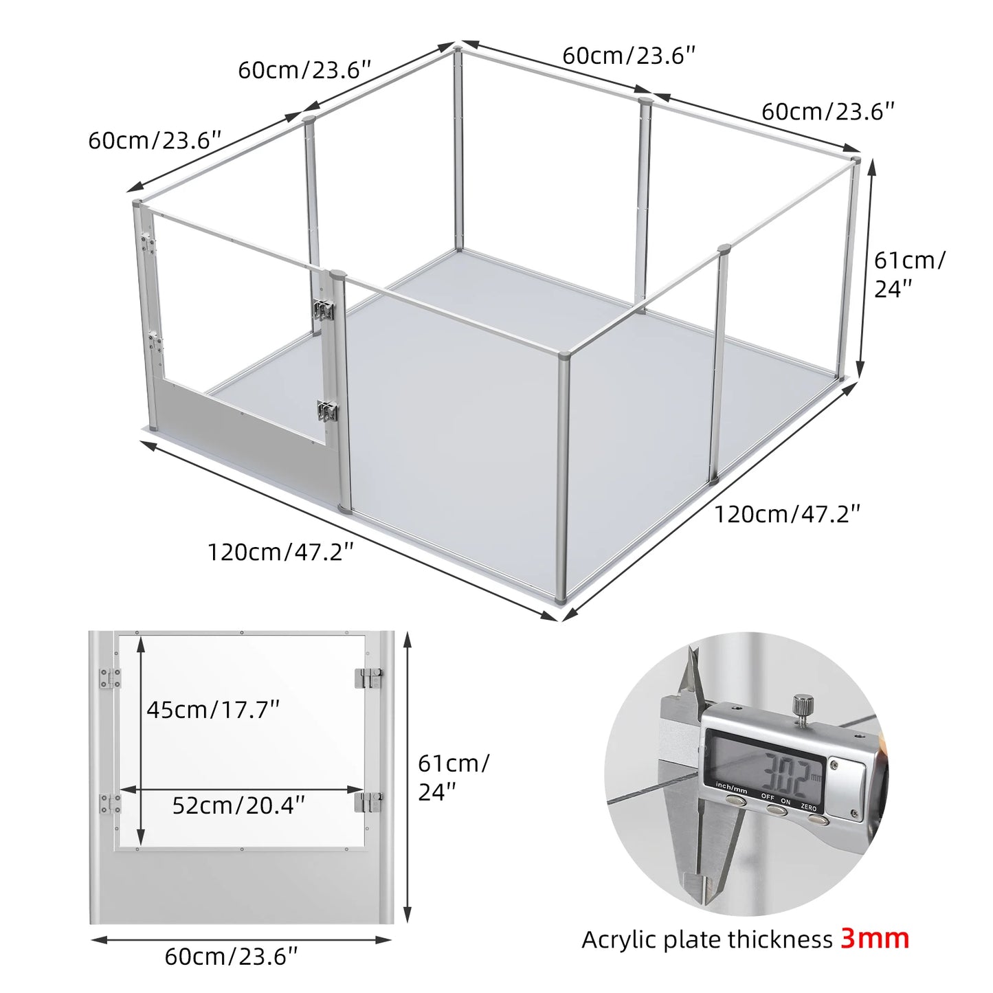 Acrylic Hondenren – Hondenhok – Puppyren – Whelping Box – Dierenren – Aluminium Frame – Waterdichte Voedingsmat – 120x120x61 cm