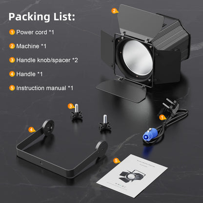 200W COB Par Light – Stageverlichting – DJ Licht – Podiumverlichting – Evenementenverlichting – Set van 2 EU Plug – Dual-Color Lichtinstelling – DMX512 Met 4-Blad Barn Door - QUORE