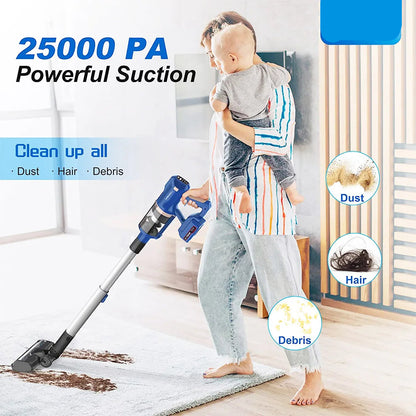 8-in-1 - Draadloze Stofzuigers - Stofzuiger - Natte & Droge - Vacuum Cleaner - 25000Pa - 265W - LED Display - Hoogte Verstelbaar - 0.8 L Stoftank - Blauw