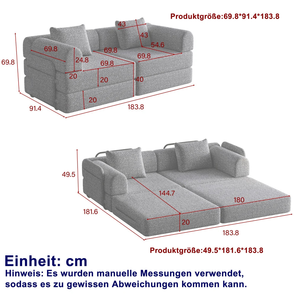 Slaapbank – Bank – Sofa – Zetel – Bedbank – 2-in-1 Chenille – Met Opbergruimte in Armleuning – Met Stevig Metalen Frame - QUORE