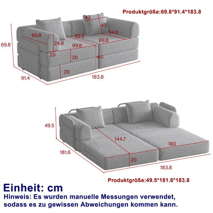 Slaapbank – Bank – Sofa – Zetel – Bedbank – 2-in-1 Chenille – Met Opbergruimte in Armleuning – Met Stevig Metalen Frame - QUORE
