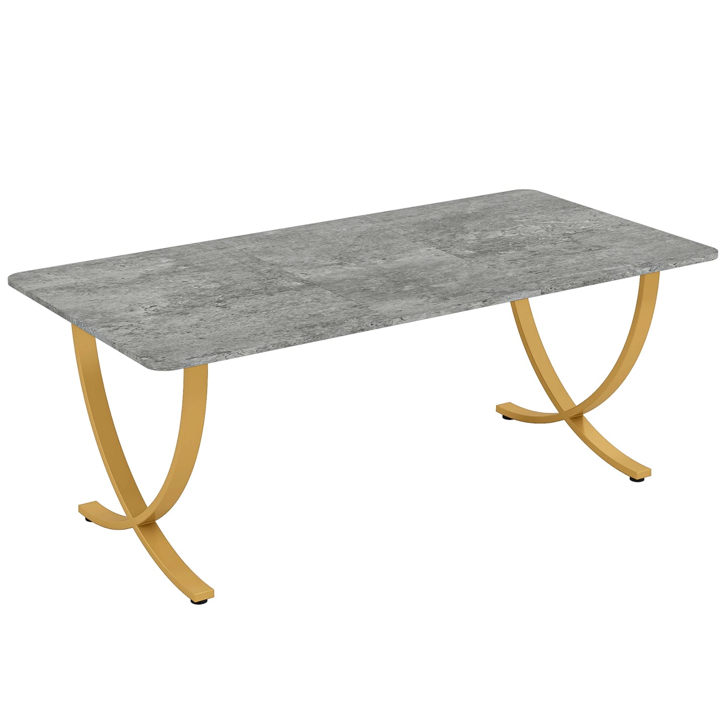 Eettafel – Tafel – Eetkamertafel – Bureau – Ontbijttafel – 160 Cm – Wit Marmerlook – Gouden Metalen Poten - Donkergrijs