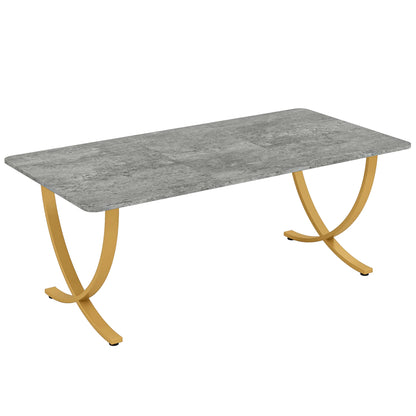 Eettafel – Tafel – Eetkamertafel – Bureau – Ontbijttafel – 160 Cm – Wit Marmerlook – Gouden Metalen Poten - Donkergrijs