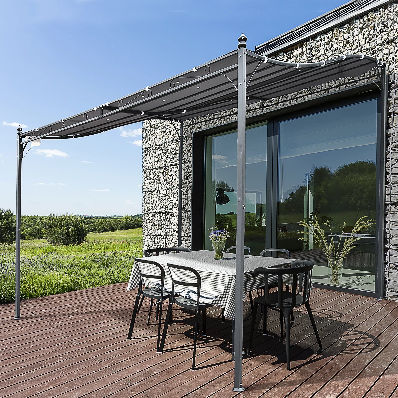 Tuin Pergola 3x3m - Waterdicht Zonnescherm - Met 16 Afwateringsgaten - UV Beschermend Dak - Stalen Frame - Grijze Partytent - QUORE