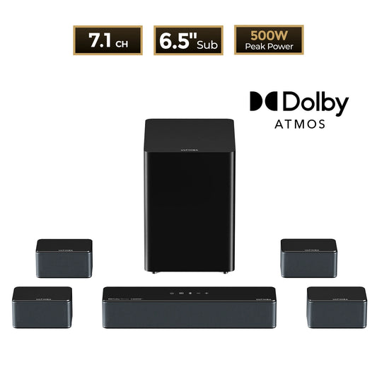 Soundbar – Home Theater Speaker – Surround Sound System – Draadloze Subwoofer – 7.1 Kanaals – Dolby Atmos – 500W Krachtig – App Bediening