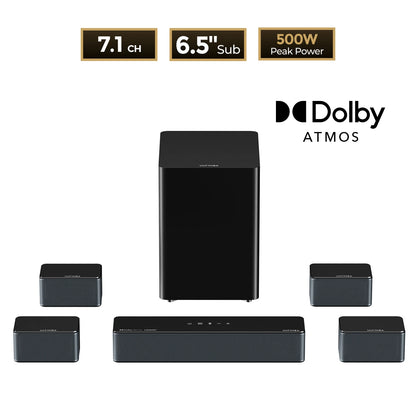 7.1 Soundbar – Home Cinema Geluidssysteem – Surround Sound Speaker – Draadloze Subwoofer – 460W Vermogen – Dolby Atmos 3D Geluidsbeleving – App Bedienbaar
