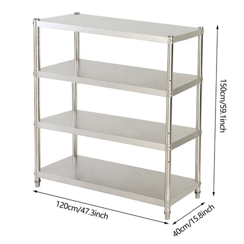 Multifunctioneel Keukenrek - RVS - Stevig & Ruim - Multi Sstory Kitchen Storage Rack - Huishoudelijke sortering - Magnetron Opslagplank - Zwaar - 4-Laags - Zilver