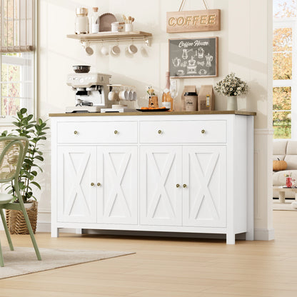 Sideboard – Dressoir – Opbergkast – Buffetkast – Witte Kastenmeubel – 140x40x89 cm – Eikenhouten Blad – Anti-Kantel Systeem