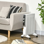 Homcom - Paneelradiatoren - Elektrische radiator - Snelle warmte convectorkachel - 1000W - 220V - 50Hz - Mica radiator - 4 wielen 47x26,5x61,5cm - Wit