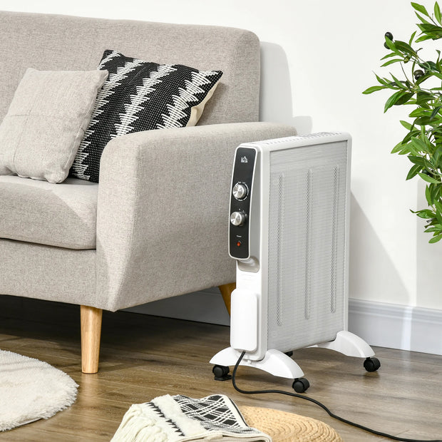 Homcom - Paneelradiatoren - Elektrische radiator - Snelle warmte convectorkachel - 1000W - 220V - 50Hz - Mica radiator - 4 wielen 47x26,5x61,5cm - Wit