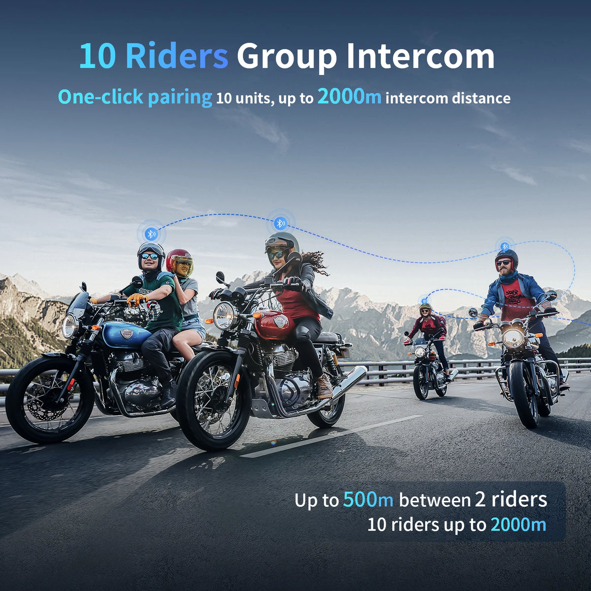 Motorfietsintercom - Motorfietshelm - Bluetooth - Headsets - Handsfree - Communicator - Intercom - 2000M Koppelbaar tot 6 Bestuurders - Bluetooth Helm Headset - Communicator BT Interphone - QUORE
