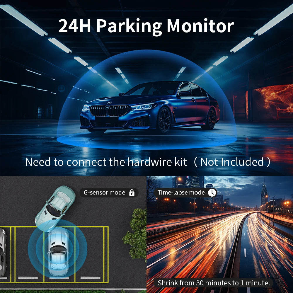 4K Dashcam with GPS, WiFi &amp; 24h Parking Mode – Front &amp; Rear Camera – Sony Sensor – Night Vision – Loop Recording – Black