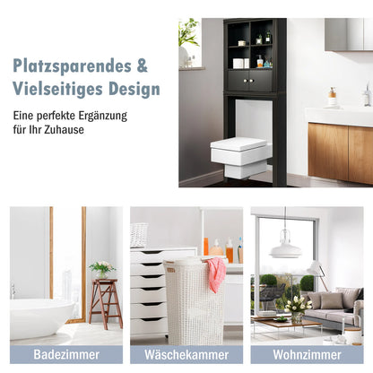 3-Lagen Toiletrek – Ruimtebesparend Badkamerrek met 4 Open Vakken & Verstelbare Planken – Wasmachine Rek voor Badkamer – Hout – 60x20x165 cm – Bruin