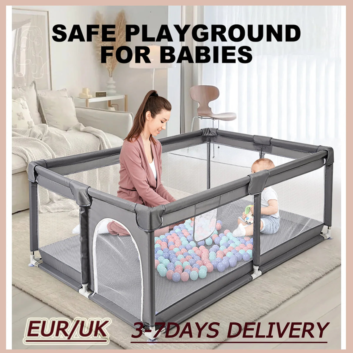 Foldable Play Gate - Baby Playpens - Play Gates - Safety Gate - Babies - Children - Playground - Bed Protection Edge - Foldable - Lightweight - 66x180x150cm.