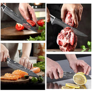 Keukenmessen - Knife set - Chef Knife - Knives - Kitchen Knife - Scherp 7CR17 Roestvrij Staal - Laser Damascus Patroon Keukenmessen - Santoku Vleesmes - 9 stuks