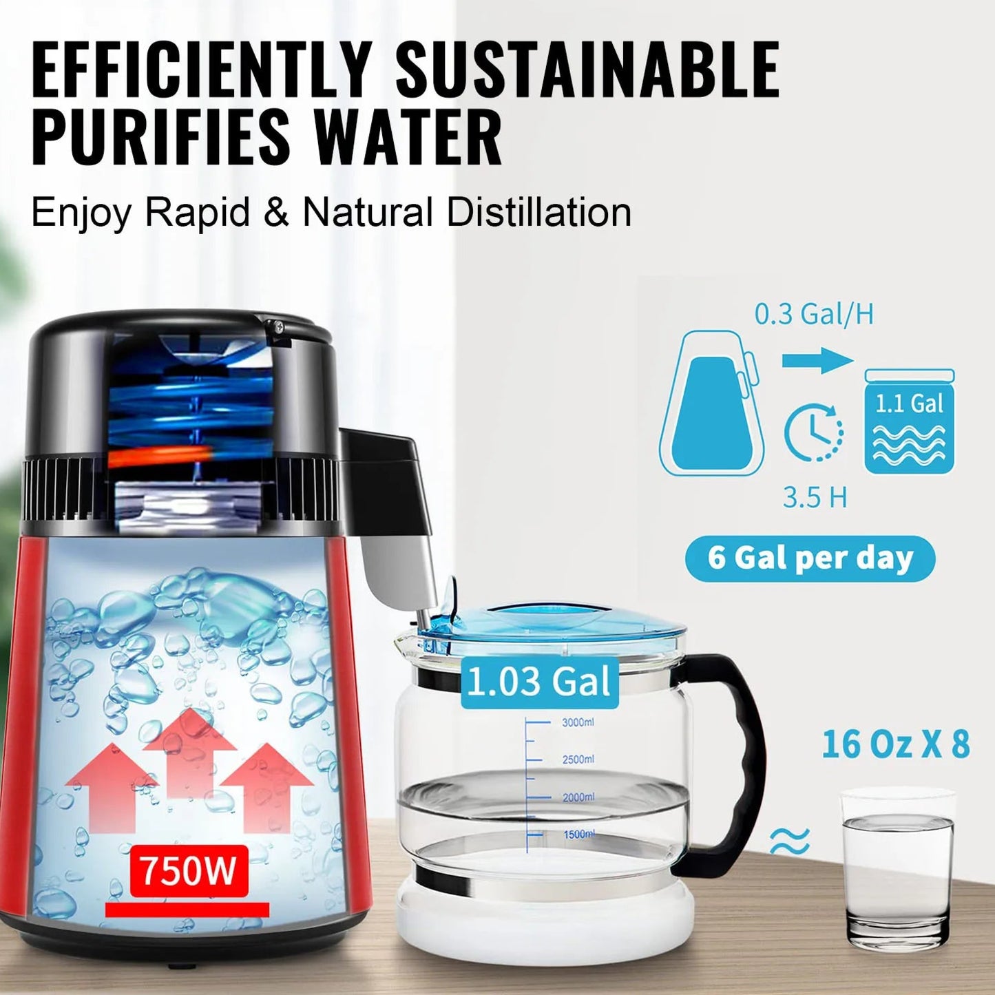 Destilleerapparaat - Water Destilleerapparaat - Waterdispenser - Waterdistilleerder - 4L - Krachtige 750W Waterzuiveraar voor Thuisgebruik - Grijs