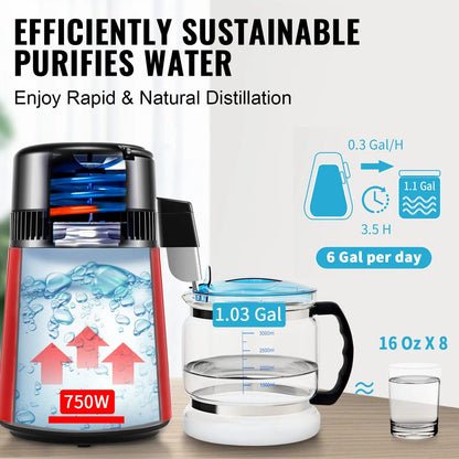 Destilleerapparaat - Water Destilleerapparaat - Waterdispenser - Waterdistilleerder - 4L - Krachtige 750W Waterzuiveraar voor Thuisgebruik - Grijs