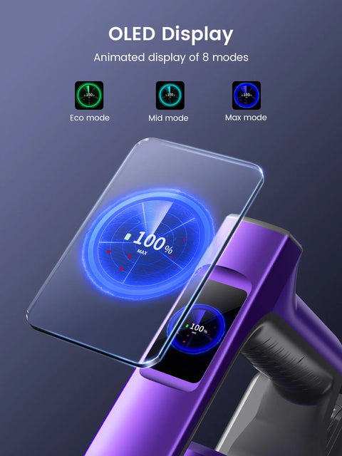 Cordless Stick Vacuum Cleaner - Stick Vacuum Cleaner - Vacuum Cleaner - Cordless Stick Vacuum Cleaner - Powerful Suction - 450W - 38000PA - HEPA Filter - LCD - Purple