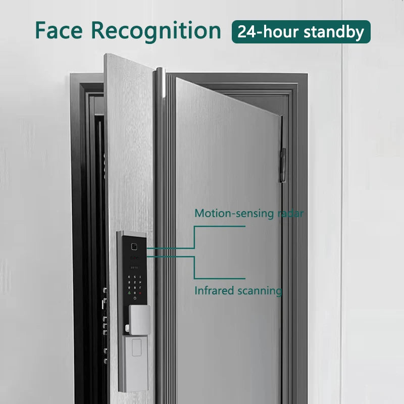 Biometrischeslot – Slim Deurslot – Vingerafdrukslot – Digitale Cilinder – Smart Deurslot – 8 Ontgrendelingsmogelijkheden – Weerbestendig Aluminium - Zilverkleur - 24x260 - 6068 insteek - QUORE
