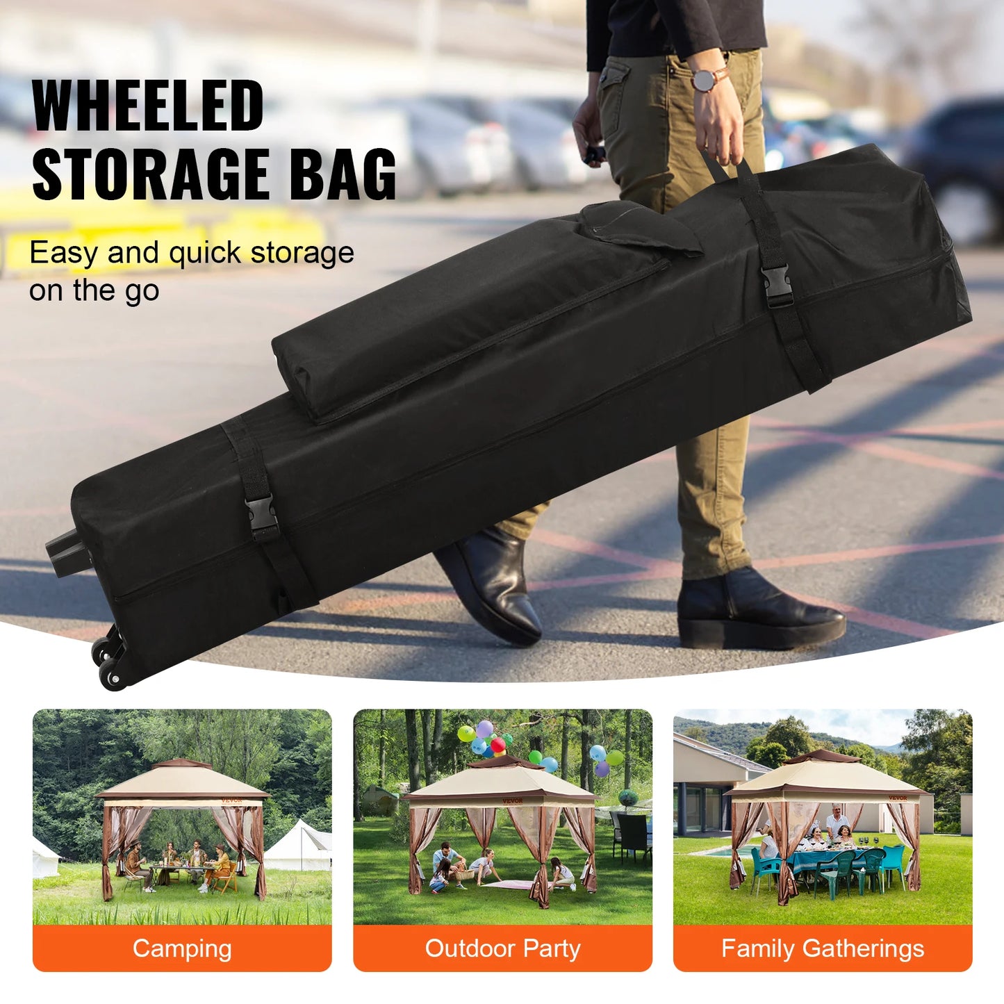Gazebo Pop-Up Tent - Tuinpaviljoen - Kampeertent - Overkapping - Paviljoen - Opvouwbare Partytent - Tenten - Waterdichte - 10x13ft - voor Buiten