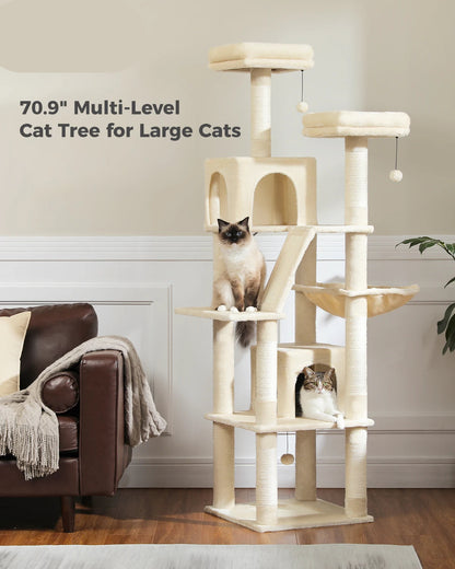 Kattenboom - Kitten Krabpaal - Katten Klimmuur - Sisal Krabpalen - Grote - 184cm Hoog - Meerdere Verdiepingen - Krabpalen - Krabplanken - Arbre a Chat - Hangmatten - Beige