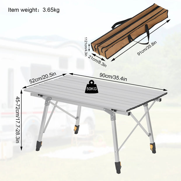 Table - Camping Table - folding camping table - lightweight camping table - adjustable and foldable - 4.73kg - Black