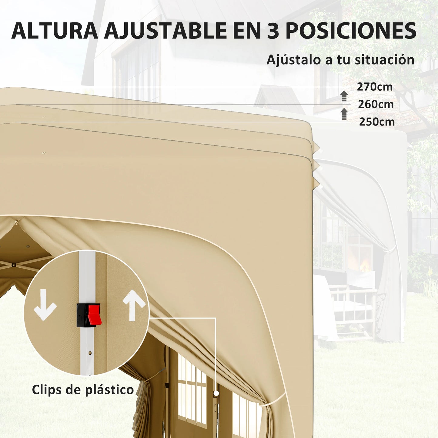 Paviljoen - Tuinpaviljoen - Partytent - Tuintent - Pop-up Kliksysteem - Stabiel - Vouwtent - Opvouwbaar - met Zijpanelen - Waterdicht - Winterbestendig - 50+UV-Bescherming - voor Tuin - Buiten - Achtertuin - Oxford fabric - 3 x 6 m - Sand