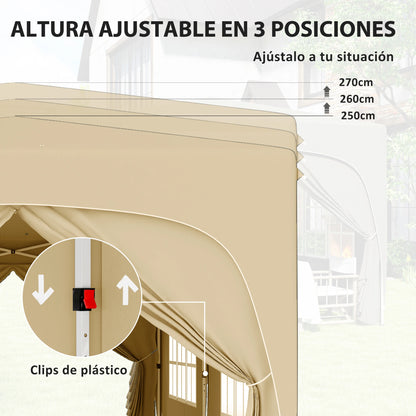 Paviljoen - Tuinpaviljoen - Partytent - Tuintent - Pop-up Kliksysteem - Stabiel - Vouwtent - Opvouwbaar - met Zijpanelen - Waterdicht - Winterbestendig - 50+UV-Bescherming - voor Tuin - Buiten - Achtertuin - Oxford fabric - 3 x 6 m - Sand