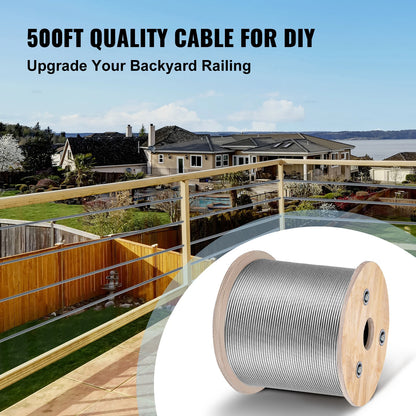 Wire Rope - Wire Rope - Wire Rope with Loops - 7x7 Wire Rope - 500FT - for Railing/Deck DIY