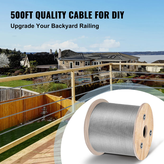 Wire Rope - Wire Rope - Wire Rope with Loops - 7x7 Wire Rope - 500FT - for Railing/Deck DIY