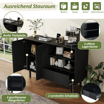 Sideboard – Opbergkast – Dressoir – Kast – Buffetkast – Mat Zwart – Verstelbare Planken – Draagvermogen 80 kg