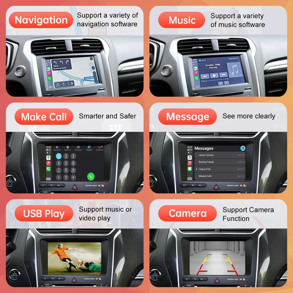 Draadloze CarPlay Interface – Android Auto Adapter – Auto Multimedia Module – Spiegelverbinding AirPlay – Sync 2 Upgrade – Plug & Play Installatie – Ondersteunt Camera Input