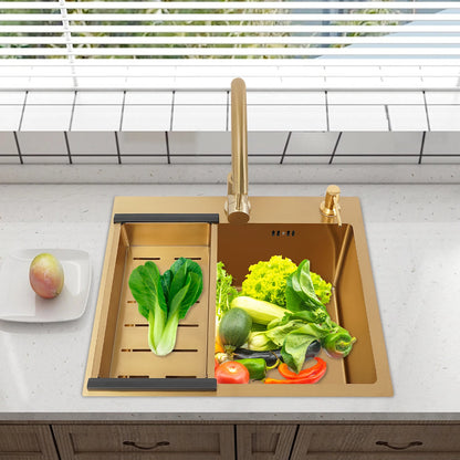 Gouden Spoelbak – Keukenspoelbak – RVS Spoelbak – Enkele Bak – Aanrechtspoelbak – Roestvrij Staal – 50x45x22 cm – Inclusief Kraan en Zeepdispenser - QUORE