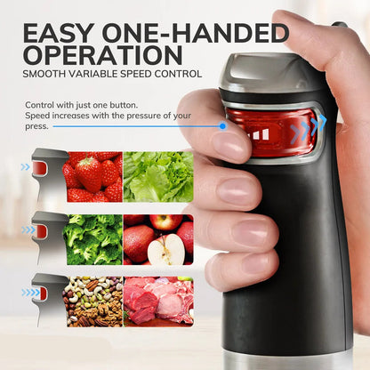 Staafmixer - 6-in-1 - 1200W - Handblender - Elektrisch - Roestvrijstalen Messen - Opzetstukken voor Kloppen - Hakken en Pureren - Foodprocessor - 18,000RPM - Zwart - QUORE