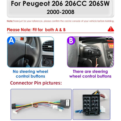 Auto Multimedia Speler - Voor Peugeot 206 206CC 206SW 2000-2008- 7 Inch - 6GB64GB - 8 Core - Carplay Scherm - Navigatiesysteem Auto - Multimedia Autoradio - met Canbus - Zwart