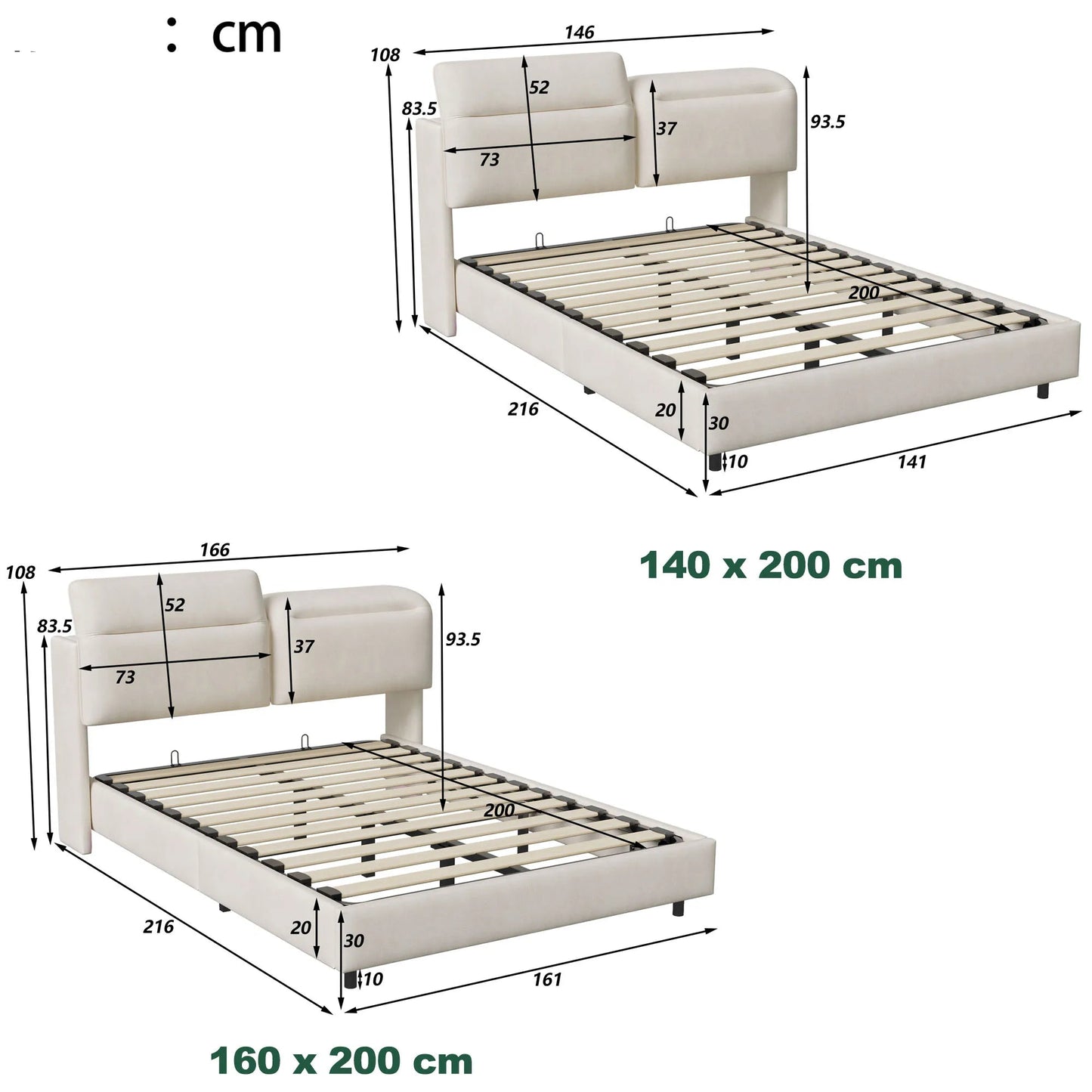 Bedframe – Gestoffeerd Bed – Tweepersoonsbed – Opbergbed – Velours – Verstelbaar Hoofdbord – LED-Verlichting