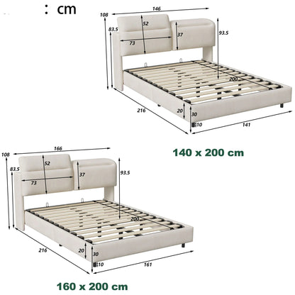 Bedframe – Gestoffeerd Bed – Tweepersoonsbed – Opbergbed – Velours – Verstelbaar Hoofdbord – LED-Verlichting