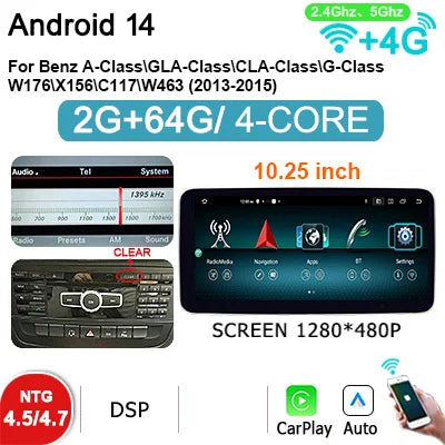 12,5 Inch Autoradio – Multimedia Systeem – Touchscreen Speler – Bluetooth Radio – Navigatie Unit – Android 14 OS – Draadloze CarPlay & 4G Connectiviteit