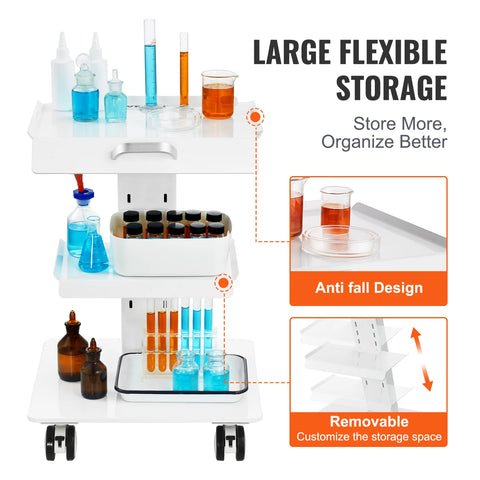 Laboratoriumwagen- Wagen - Kar - Trolley - K-SH003 - 220lbs - Metalen Verrijdbare Kar - voor Laboratoriumkliniek Schoonheid en Salon