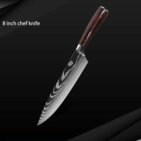 Keukenmessen - Knife set - Chef Knife - Knives - Kitchen Knife - Roestvrij staal met hoog koolstofgehalte - Damascus-tekening - Hakmesset - Santoku-koksmes - 10stuks