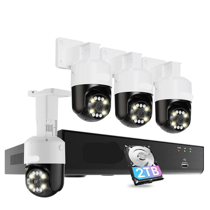 Beveiligingscamerasysteem - Openlucht - CCTV camerasysteem - PoE - met 4x 8MP Cameras - IP66 Waterdichte - Bewakingscamera - Beveiligingscamera - AI Detectie, PTZ en 2TB Opslag- 4K NVR Uitbreidbaar tot 16 Camera’s