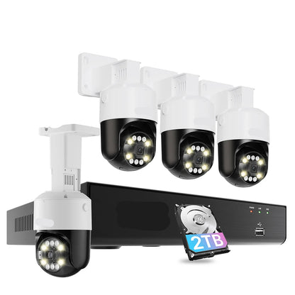 Beveiligingscamerasysteem - Openlucht - CCTV camerasysteem - 8-Kanaals NVR - IP66 Waterdichte - Bewakingscamera - Beveiligingscamera - AI Detectie en 2TB Opslag - 4x 5MP Cameras